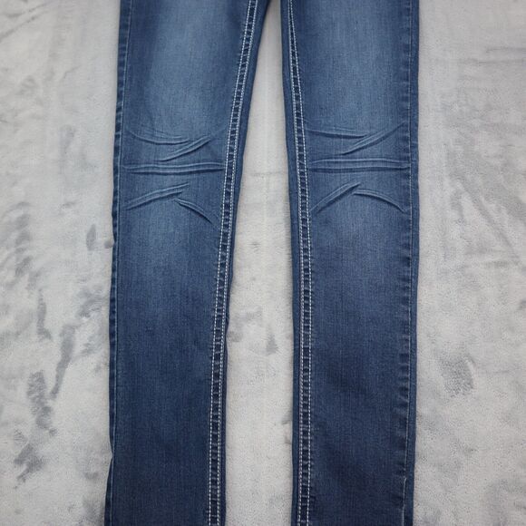 Vivi Diva Pants Womens 5 Blue Denim Flat Front Mid Rise Skinny Pockets Jeans - Picture 13 of 16